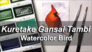 Kuretake Gansai Tambi watercolor demo: painting a miniature cardinal bird time lapse