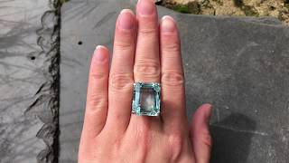 Antique Art Deco Large Aquamarine Ring 18ct White Gold Circa 1920