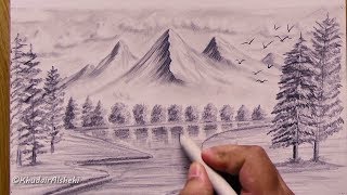 تعليم الرسم كيف ترسم منظر طبيعي بالوان الخشب المائية سماء و بحر