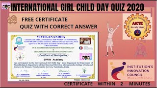 International Girl Child Day 2020 Quiz Certificate | Free Certificate| SPARV Academy|