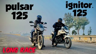 BjAJ pulser 125 vs Hero ignitor 125.  long race  #hero #bajaj #bike #youtube #camparison