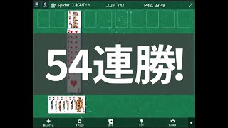 【54勝目】最難関スパイダーソリティア上級で100連勝への道  spider solitaire