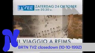 BRTN TV2 closedown (10-10-1992)