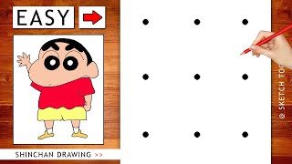 Dots into Shinchan drawing easy - shinchan outline drawing - shinchan cartoon drawing step by step