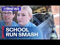 Mother and daughter's car ploughs into garage on way to school | 9 News Australia