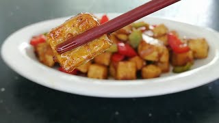 របៀបធ្វើឆាតៅហ៊ូប្រៃផ្អែម Stir fried Tofu with bell peppers