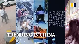 Trending in China: Pedestrians’ hair stands on end as they walk past a mall