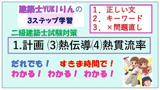 二級建築士　試験　対策　学科　計画　伝熱①－⑶熱伝導率　⑷熱貫流率