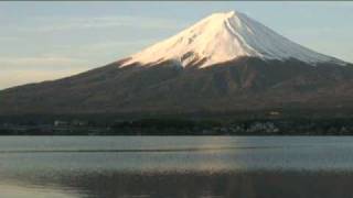 河口湖（９）　朝焼けの富士山、逆さ富士