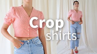 DIY making a puffy-sleeves crop V-neck shirt +PDF pattern(OJSH0002)