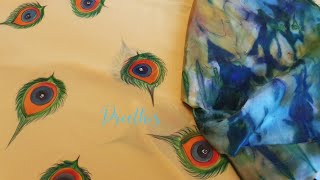 Silk painting without gutta/ silk painted chiffon georgette saree/Painting on fabric