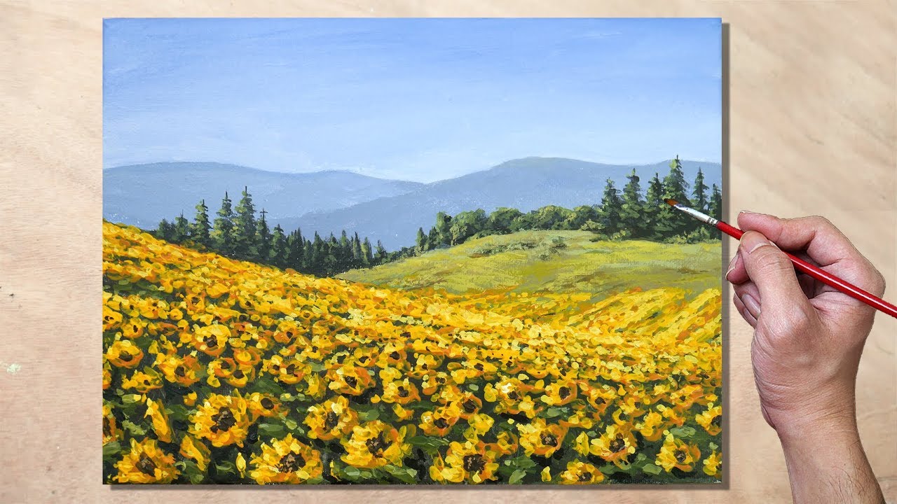 Acrylic Painting Sunflower Field Landscape - YouTube