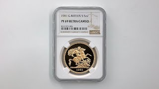 1981 英国 エリザベス2世 ソブリン 5 ポンド 金貨 プルーフ NGC PF 69 UC 準最高鑑定 完全未使用品 聖ジョージ竜退治 イギリス 金貨 8221972-005