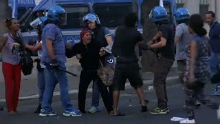 شاهد: عنف الشرطة الإيطالية مع لاجئين في روما