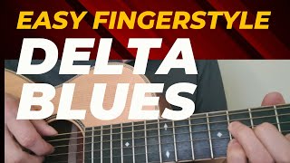 Beginner Delta blues acoustic fingerstyle guitar lesson in A