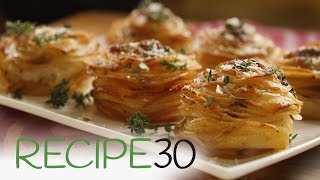 Layers of crispy, buttery Parmesan POTATO STACKS - By RECIPE30.com