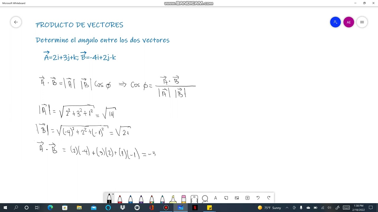 Determine El ángulo Entre Los Dos Vectores: A=2i+3j+k; B=-4i+2j-k ...