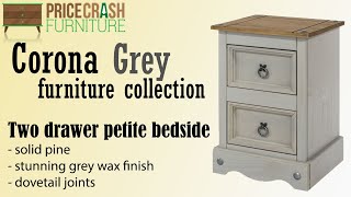 Corona Grey Washed 2 Drawer Petite Bedside Cabinet Table Unit. Core Products Price Crash Furniture.