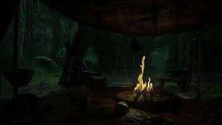Spend a Night in a Rainy Forest Cave 10 Hours- | Crackling fire & rain sounds