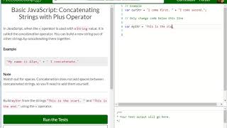 Basic JavaScript Concatenating Strings with Plus Operator free code camp Dani
