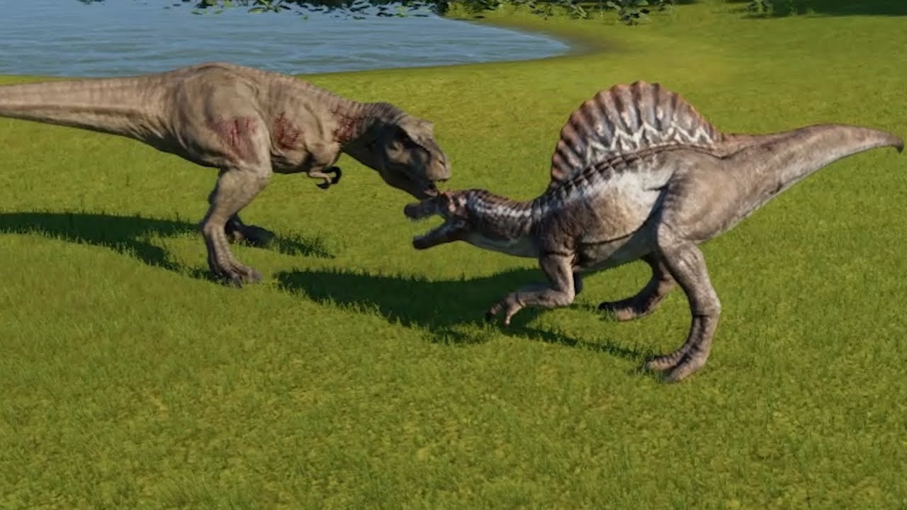 T-Rex VS Spinosaurus - Jurassic World Evolution - YouTube