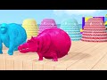 5 giant duck cartoon cow elephant lion gorilla hippo paint wild animals crossing fountain animation