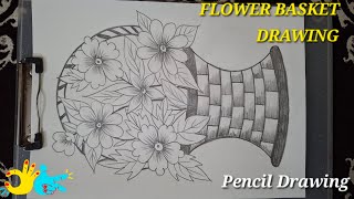 Flower Basket Drawing  | How To Draw Flower Basket With Flowers Step by Step | Pencil Drawing |