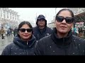 srinagar welcomes snowfall tourists at lal chowk clock tower 🌨️ snowfallinkashmir wintervibes