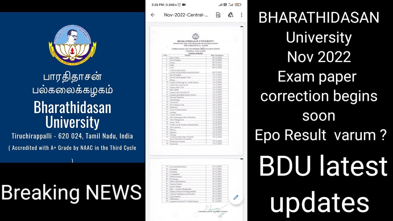 BHARATHIDASAN University Nov 2022 Examinations Paper Correction Begins ...