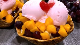 ગરમીમા ઠંડુ ઠંડુ ખાવાની મઝા આવે એવુ Ice Cream Fruit Waffle Bowl • Sangeeta's World Gujarati