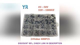 Kit de Sortimento de Capacitores Eletrolíticos de Alumínio 24 Valor SMD 1uF-1000uF 4V-50V 480Pcs