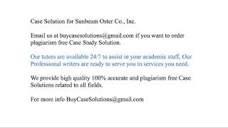 Case Solution Sunbeam Oster Co., Inc.