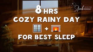 Cozy Rainy Day ASMR Ambience | 8 Hours Rain on Window & Fireplace Sounds for Deep Sleep & Relaxation