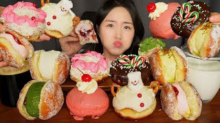 CHRISTMAS DESSERT🍩 MILK CREAM DONUT ASMR EATING SOUNDS MUKBANG