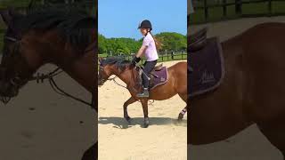 first time cantering with hands up and asking really happy