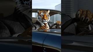 The tiger behind the wheel in a black suit is a real style!Generated by AI. Do you like this drive?