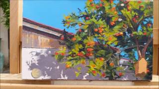 The Process of Creation - Small Tangerine Tree Painting by Sulamit Near