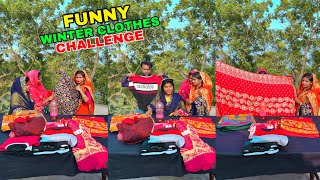 Special Unlimited Winter Clothes Funny Challenge #funnygame #winter #saree