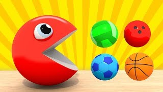 Изучаем Цвета  | ПАКМАН - Цветные Спортивные Мячи | Развивающие мультфильмы для