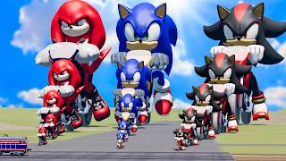 Big & Small: Sonic on a motorcycle vs Shadow on a motorcycle vs Knuckles on a motorcycle vs Trains