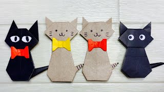 ハロウィンの折り紙 かわいい黒ネコの簡単な折り方 Origami Cat