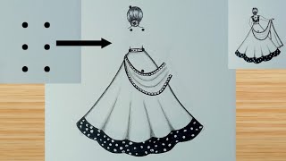 6 points to beautiful girl with lehenga drawing || Drawing Girl Kolam || girl with Beautiful dress