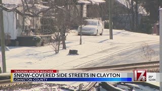 Snow covered streets across Clayton