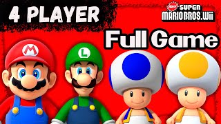 New Super Mario Bros. Wii – 3-4 Players Walkthrough Co-Op Full Game (All Star Coins)