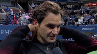 Roger Federer Interview after Tiafoe Match - "happy to be back" US Open 2017 [HD60]