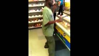 Man in bodega dancing