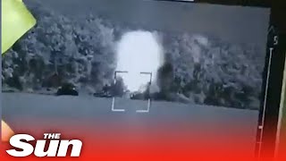 Russian armoured T-90 tank is blown to pieces by Ukrainian soldiers