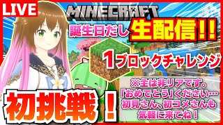 【マイクラ】初めての1ブロックチャレンジ！ついでにららんのお誕生日だから生配信します！【統合版】