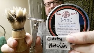 Just A Shave: Gillette Tech Hybrid - Gillette Platinum (21) - Pandora's Sandalwood - Semogue 1800