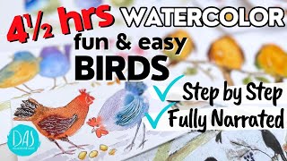 4hrs of Whimsical Birds Watercolor Painting Inspiration | ELEVEN Tutorials for fun and for beginners